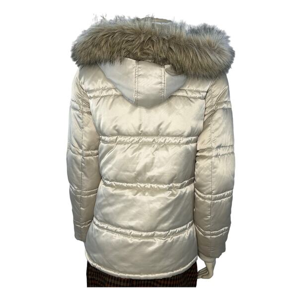 VTG Y2K Esprit puffer removable fur hood fleece lined jacket cream size medium - Picture 2 of 12